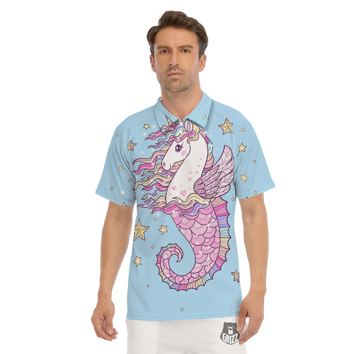 Seahorse Colorful Print Men's Golf Shirts-grizzshop