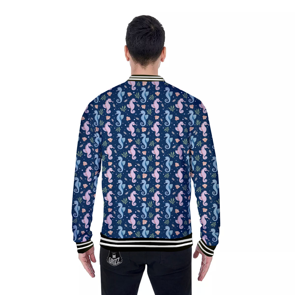 Seahorse Colorful Print Pattern Baseball Jacket-grizzshop