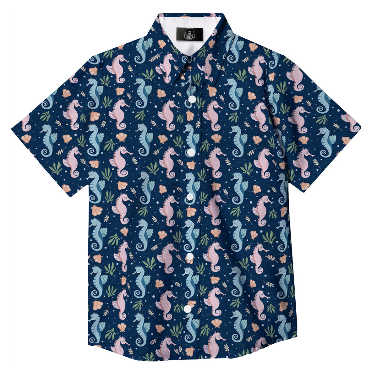 Seahorse Colorful Print Pattern Button Up Shirt-grizzshop