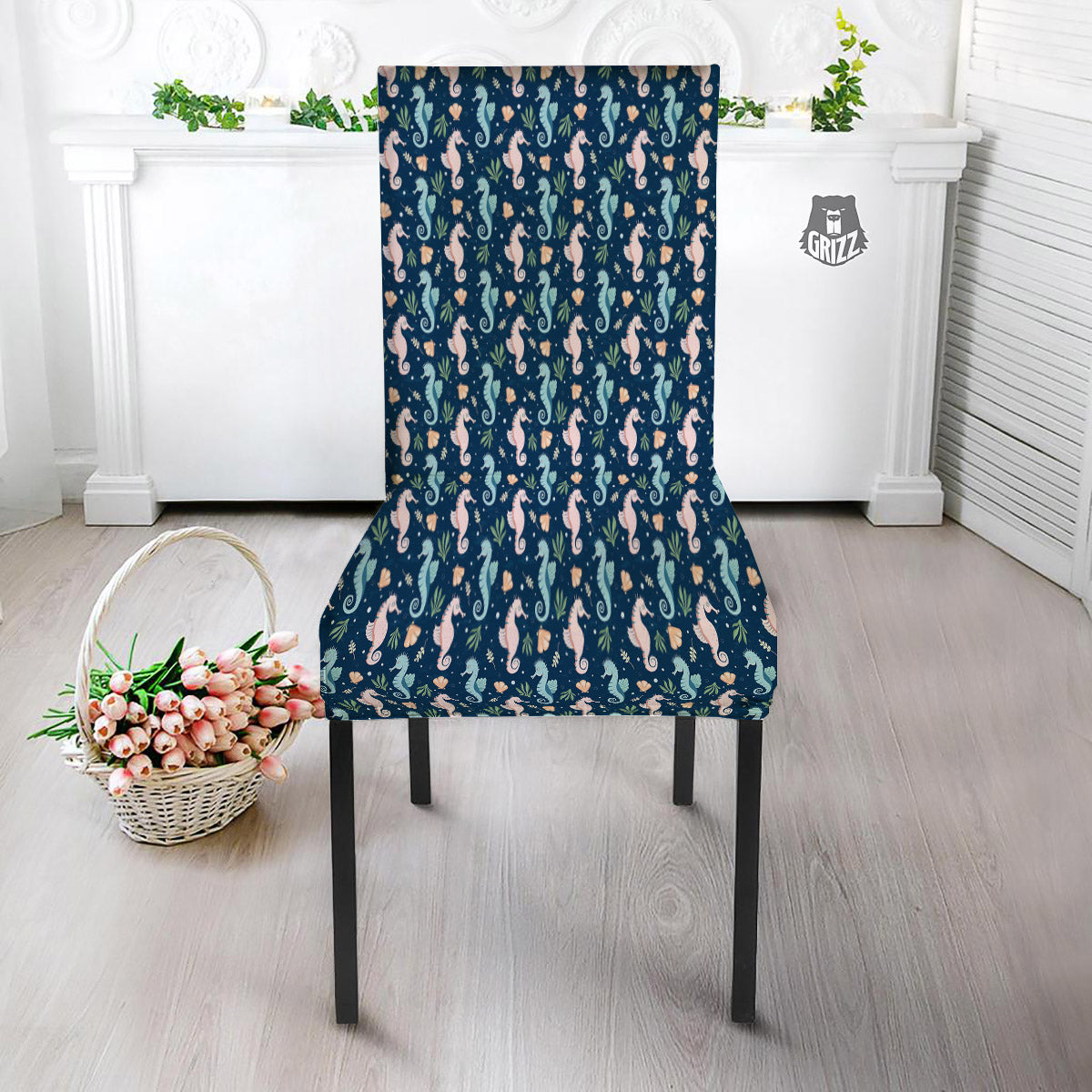 Seahorse Colorful Print Pattern Dining Chair Slipcover-grizzshop