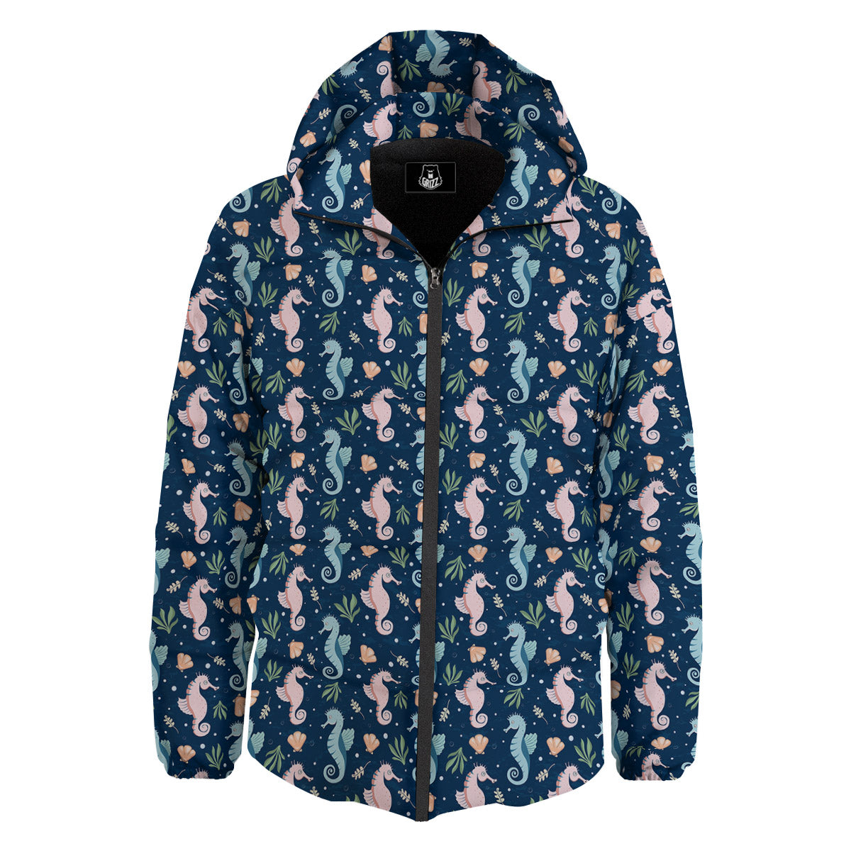 Seahorse Colorful Print Pattern Down Jacket-grizzshop