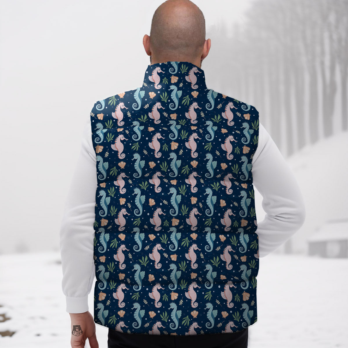 Seahorse Colorful Print Pattern Down Vest