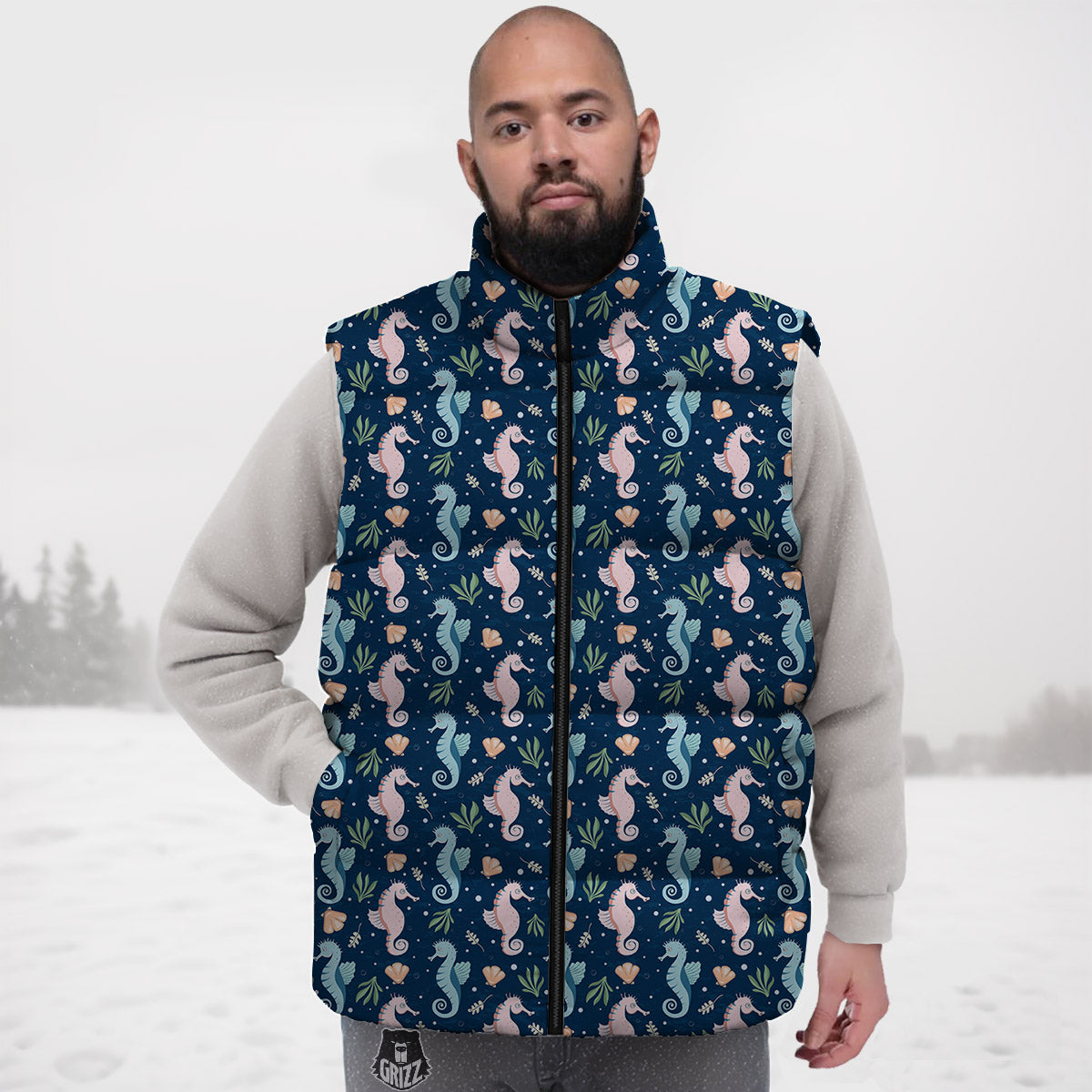 Seahorse Colorful Print Pattern Down Vest