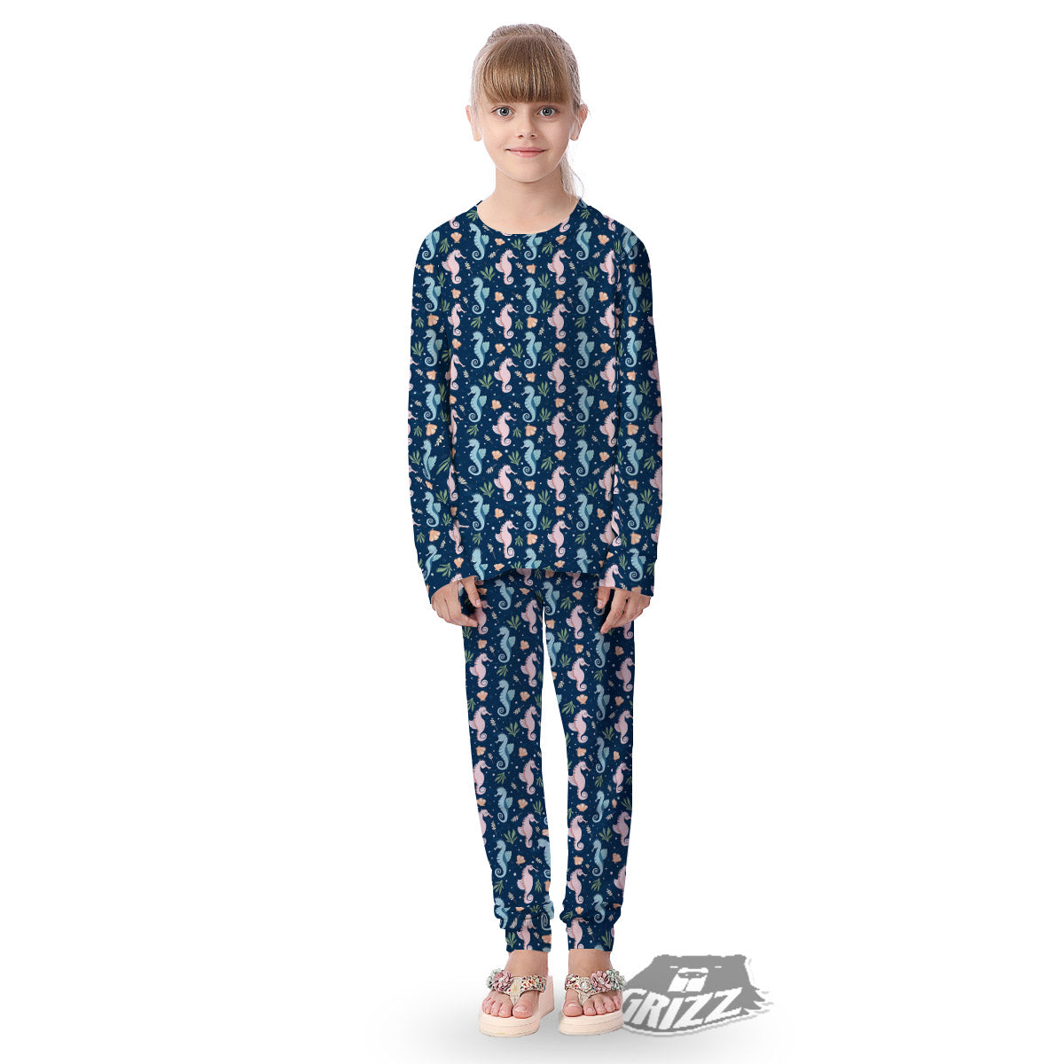 Seahorse Colorful Print Pattern Kid's Pajamas-grizzshop