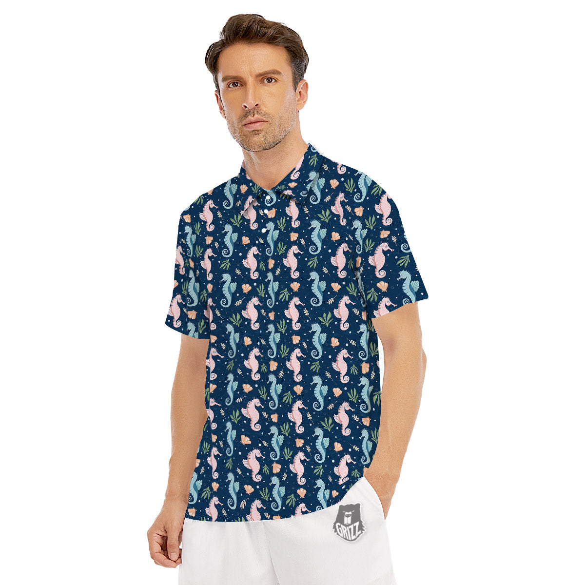 Seahorse Colorful Print Pattern Men's Golf Shirts-grizzshop