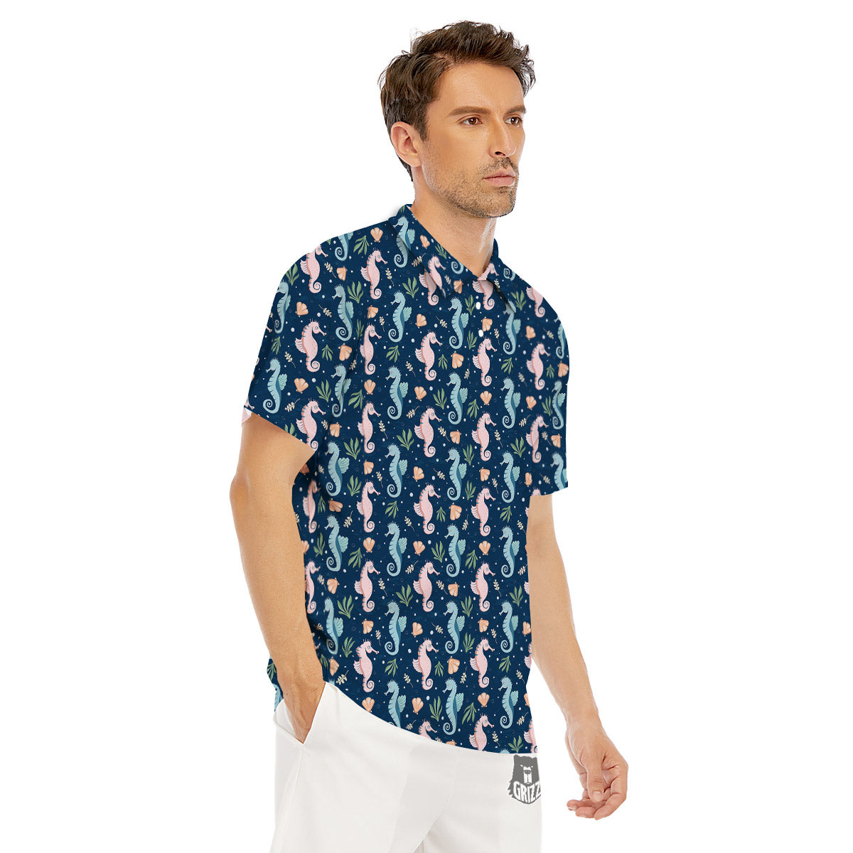 Seahorse Colorful Print Pattern Men's Golf Shirts-grizzshop