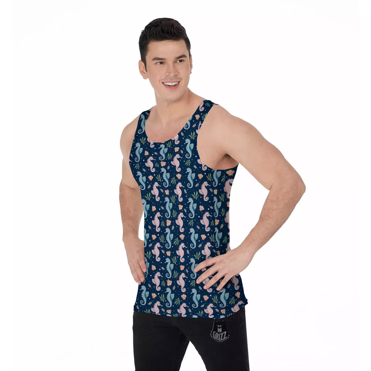 Seahorse Colorful Print Pattern Men's Tank Top-grizzshop