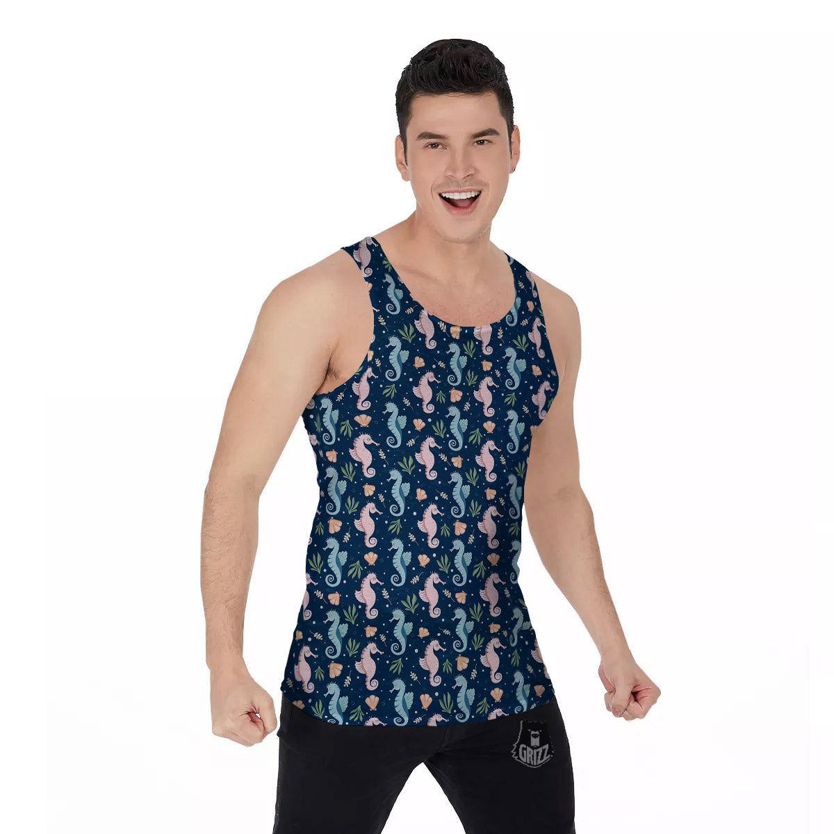Seahorse Colorful Print Pattern Men's Tank Top-grizzshop