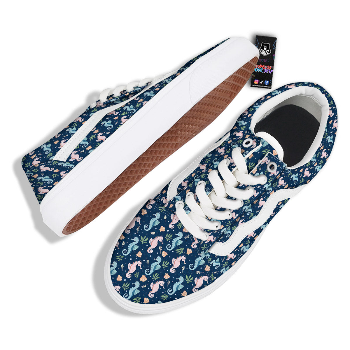 Seahorse Colorful Print Pattern Skate Shoes-grizzshop