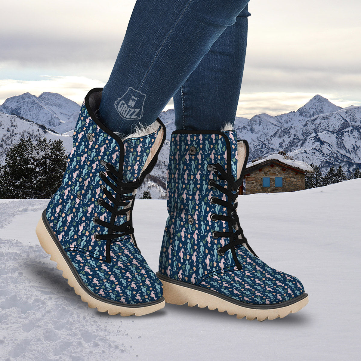 Seahorse Colorful Print Pattern Snow Boots-grizzshop