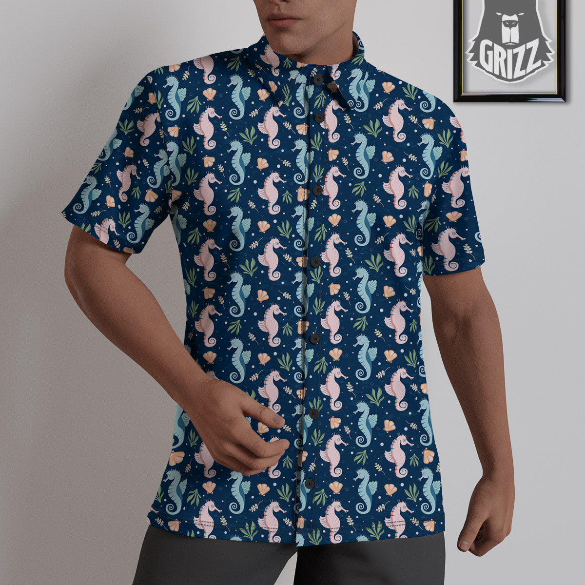 Seahorse Colorful Print Pattern Untucked Shirts-grizzshop