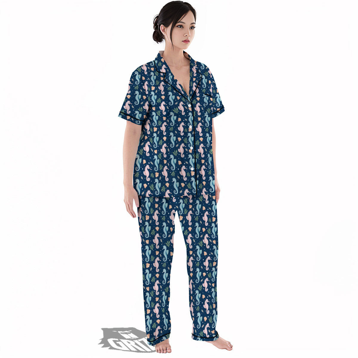 Seahorse Colorful Print Pattern Women's Pajamas Set-grizzshop