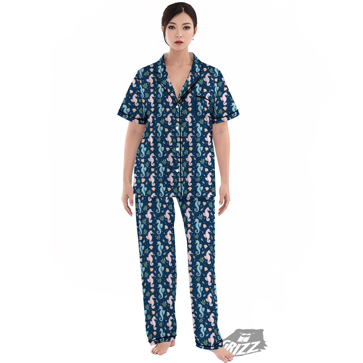 Seahorse Colorful Print Pattern Women's Pajamas Set-grizzshop