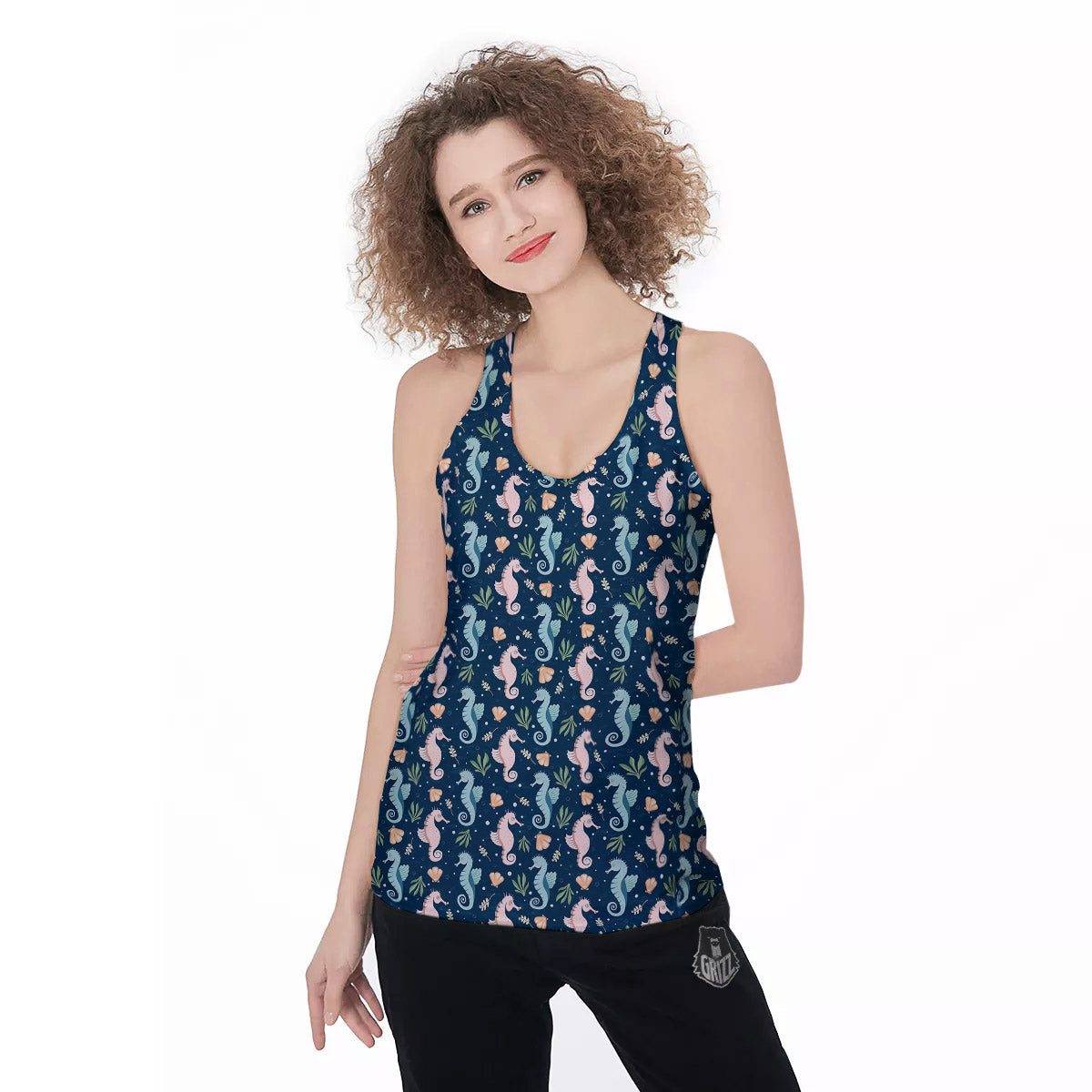 Seahorse Colorful Print Pattern Women's Racerback Tank Top-grizzshop