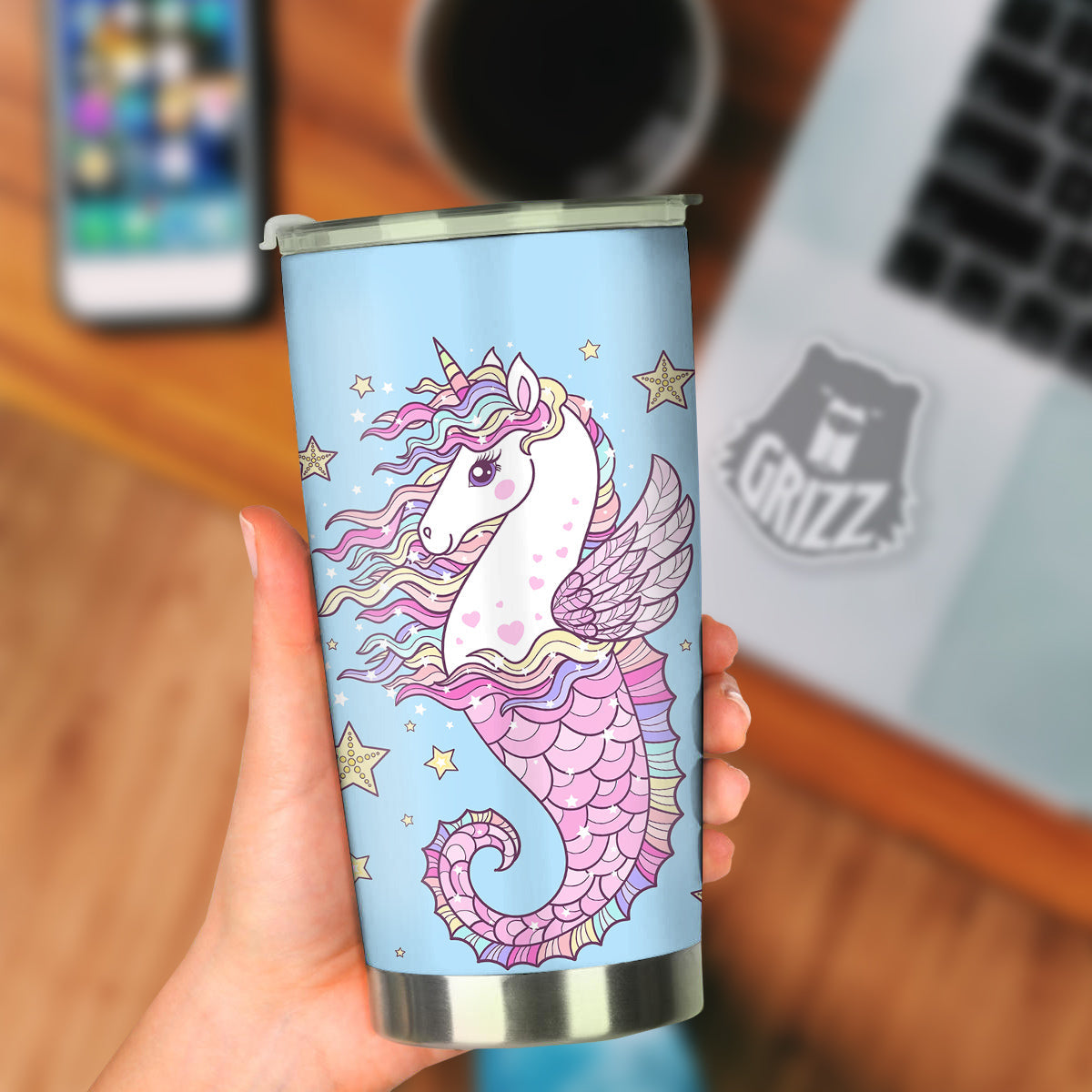 Seahorse Colorful Print Tumbler-grizzshop