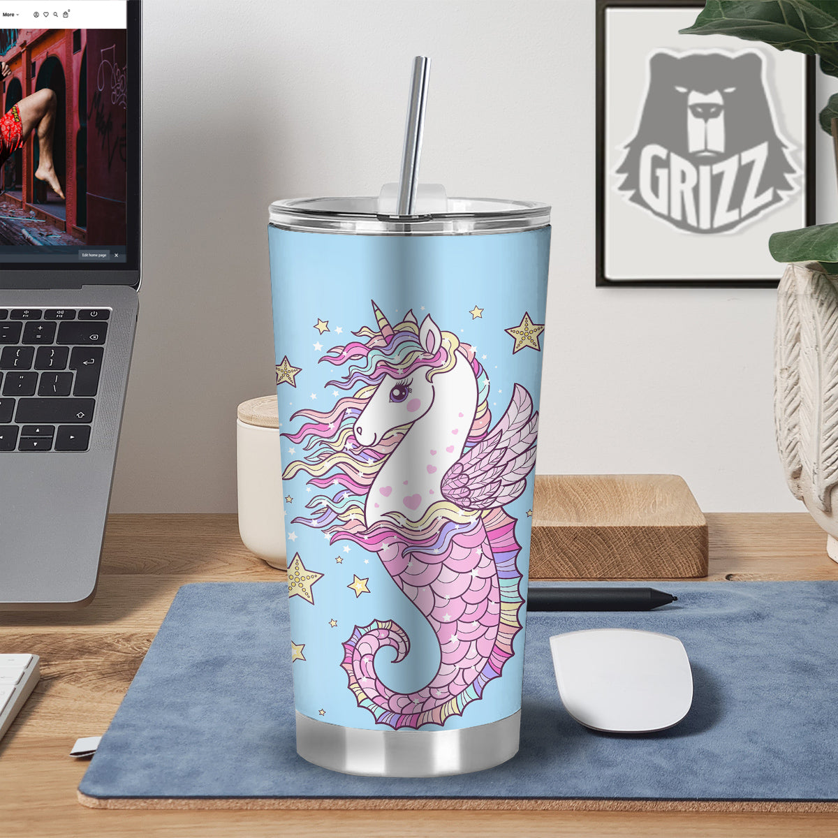 Seahorse Colorful Print Tumbler-grizzshop