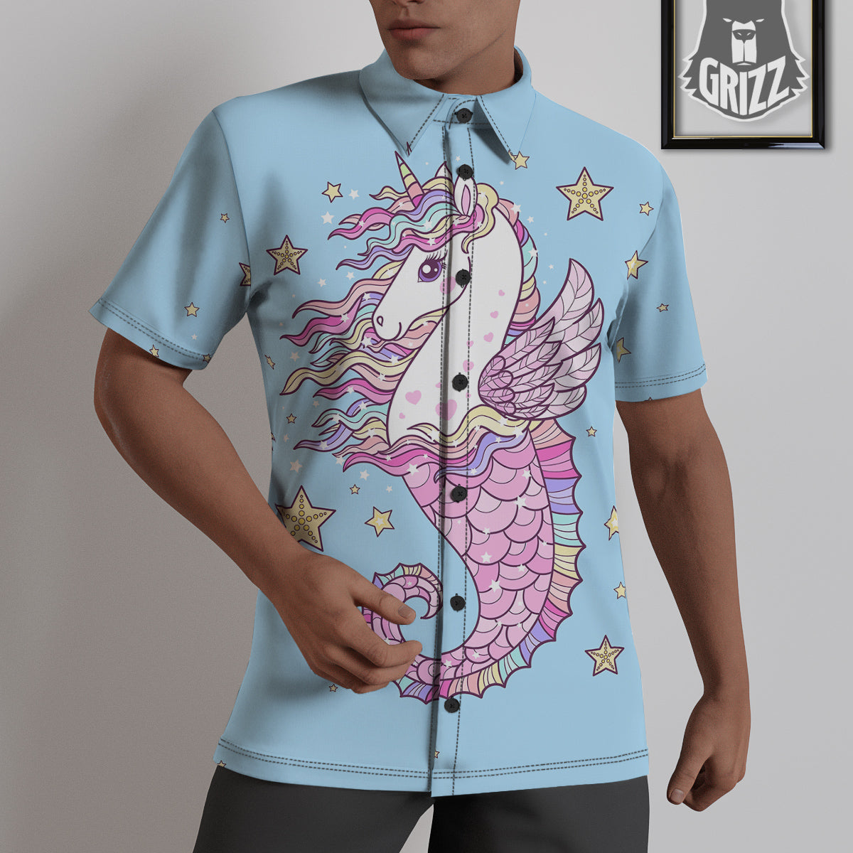Seahorse Colorful Print Untucked Shirts-grizzshop