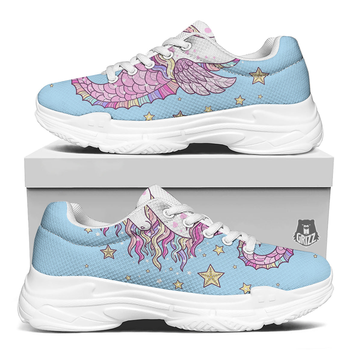 Seahorse Colorful Print White Chunky Shoes-grizzshop