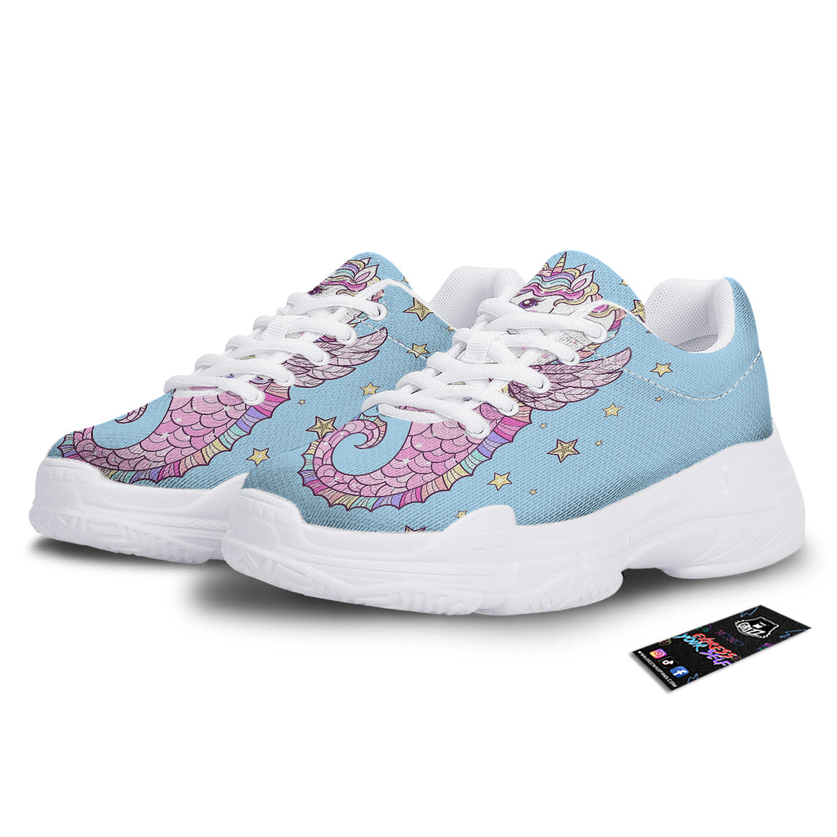 Seahorse Colorful Print White Chunky Shoes-grizzshop