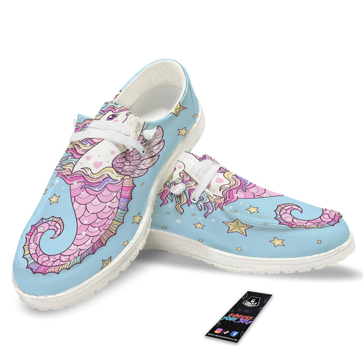 Seahorse Colorful Print White Loafers-grizzshop