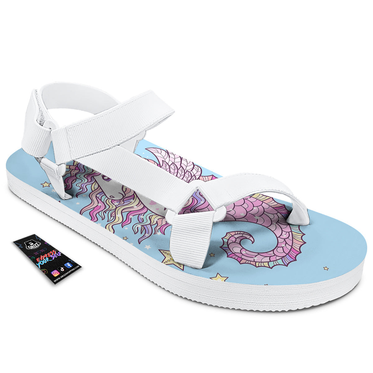 Seahorse Colorful Print White Open Toe Sandals-grizzshop
