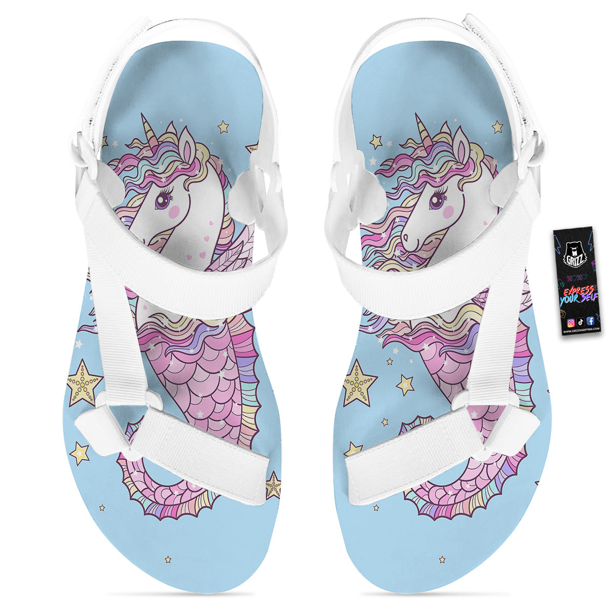 Seahorse Colorful Print White Open Toe Sandals-grizzshop