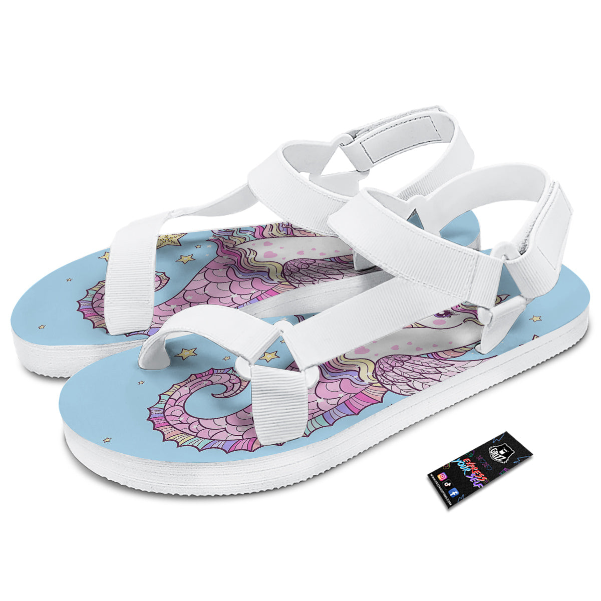 Seahorse Colorful Print White Open Toe Sandals-grizzshop