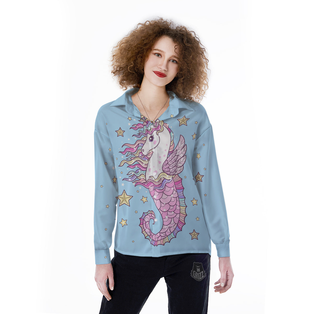 Seahorse Colorful Print Women's Long Sleeve Shirts-grizzshop