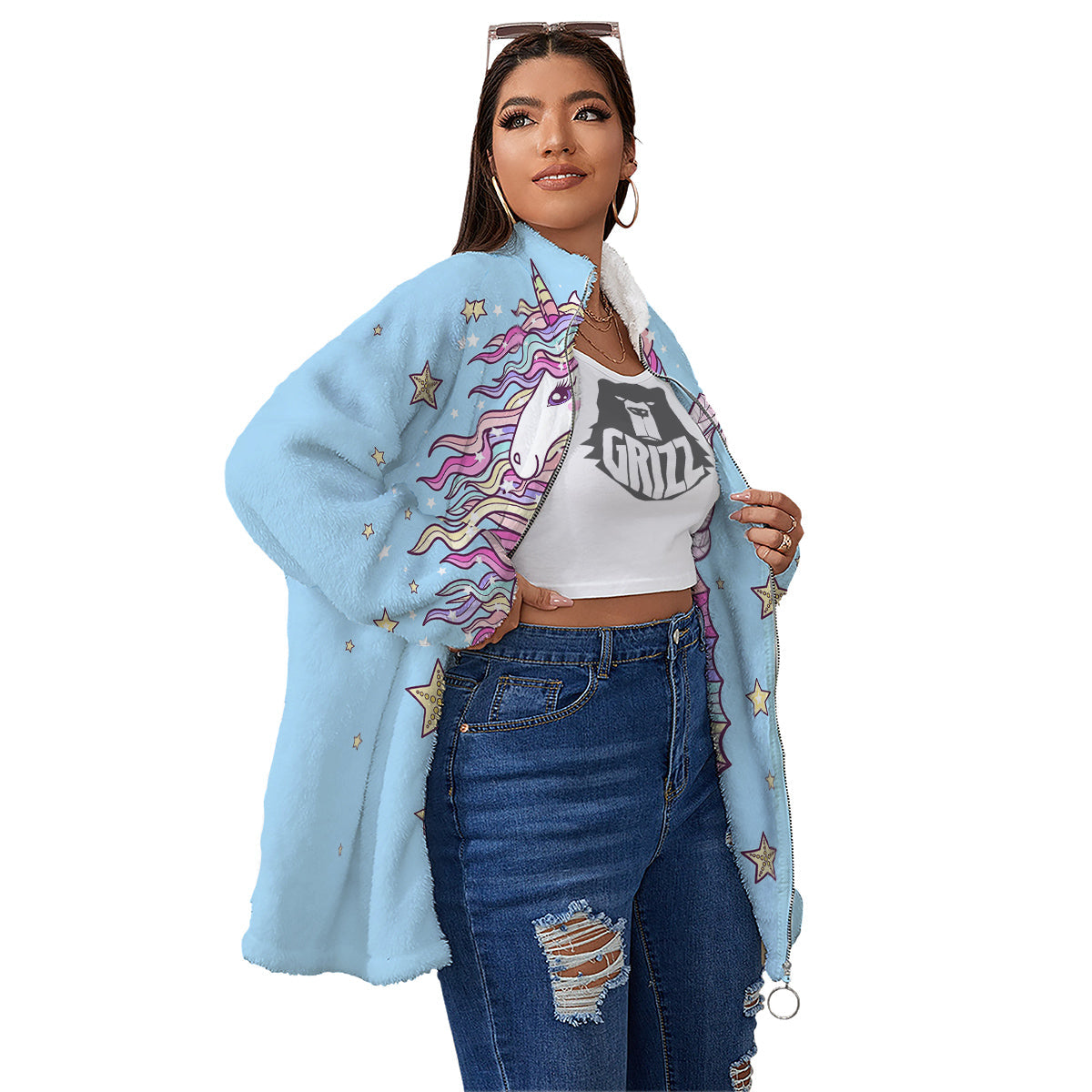 Seahorse Colorful Print Women's Sherpa Jacket-grizzshop