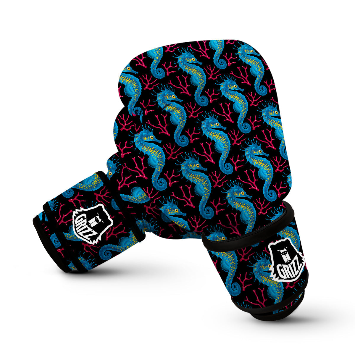 Seahorse Navy Pattern Print Boxing Gloves-grizzshop