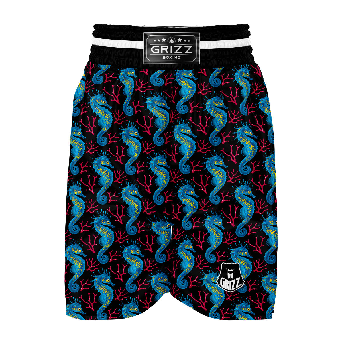 Seahorse Navy Pattern Print Boxing Shorts-grizzshop