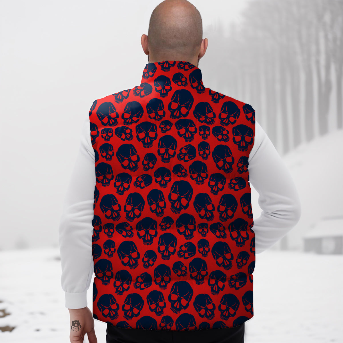 Seahorse Navy Pattern Print Down Vest