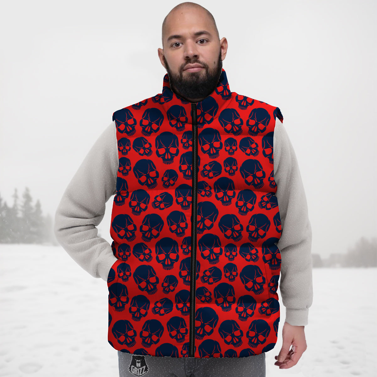 Seahorse Navy Pattern Print Down Vest