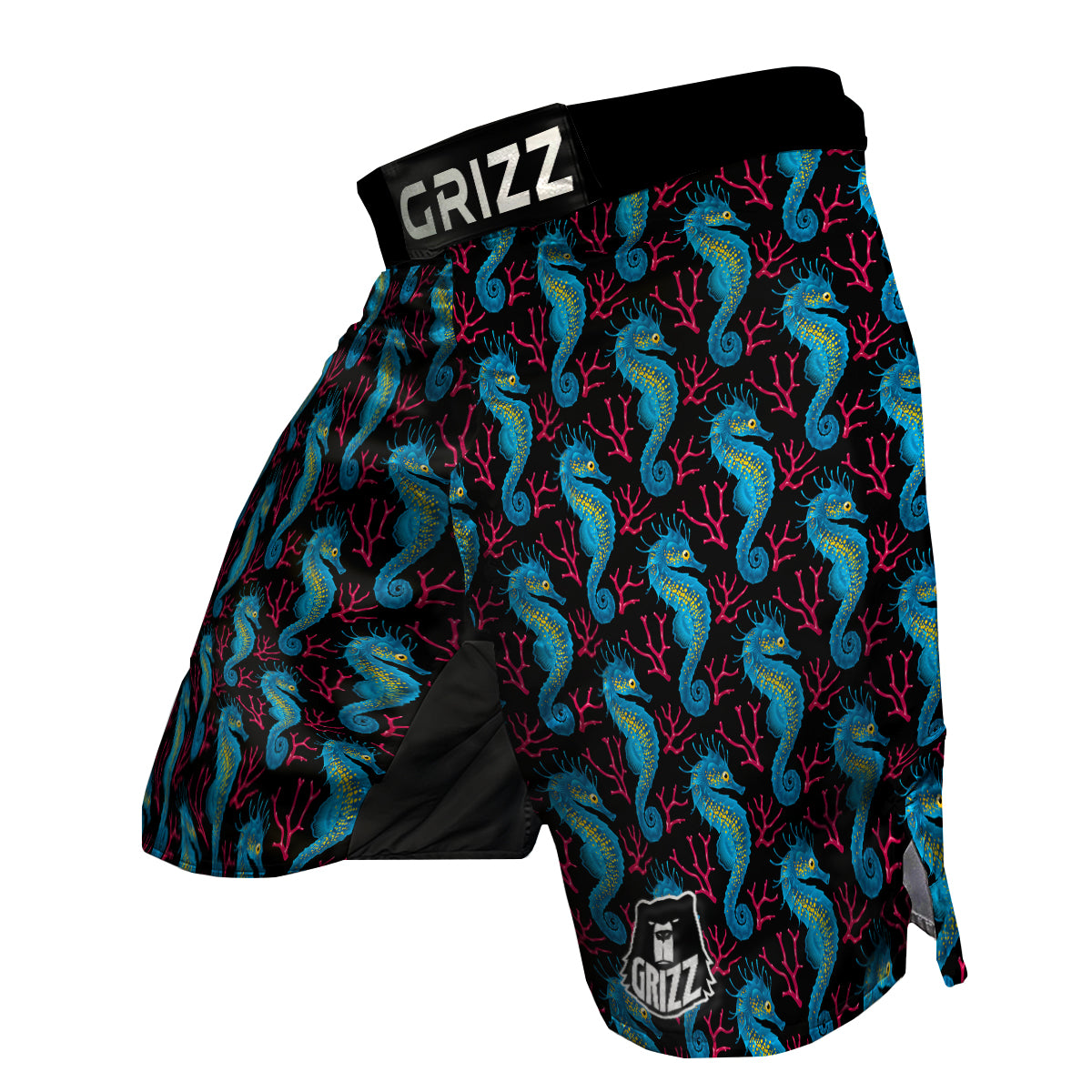 Seahorse Navy Pattern Print MMA Shorts-grizzshop