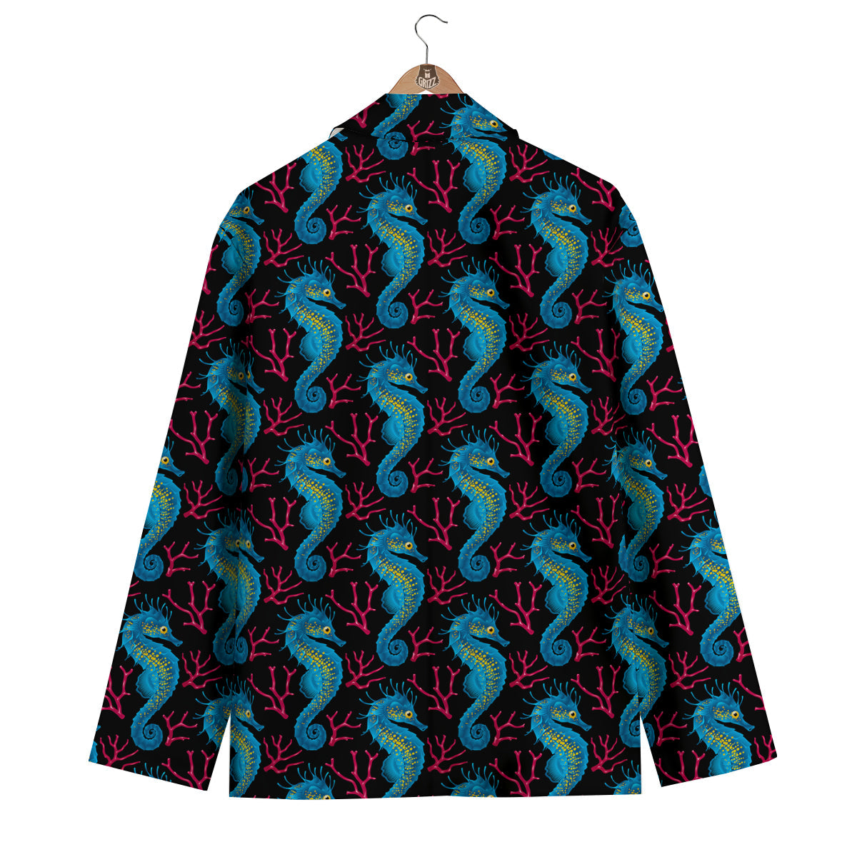 Seahorse Navy Pattern Print Men's Blazer-grizzshop