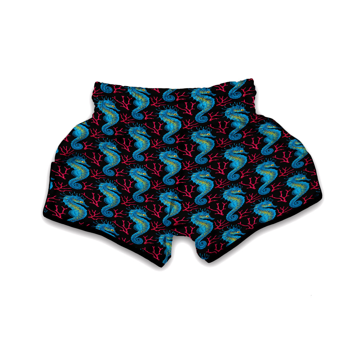 Seahorse Navy Pattern Print Muay Thai Boxing Shorts-grizzshop