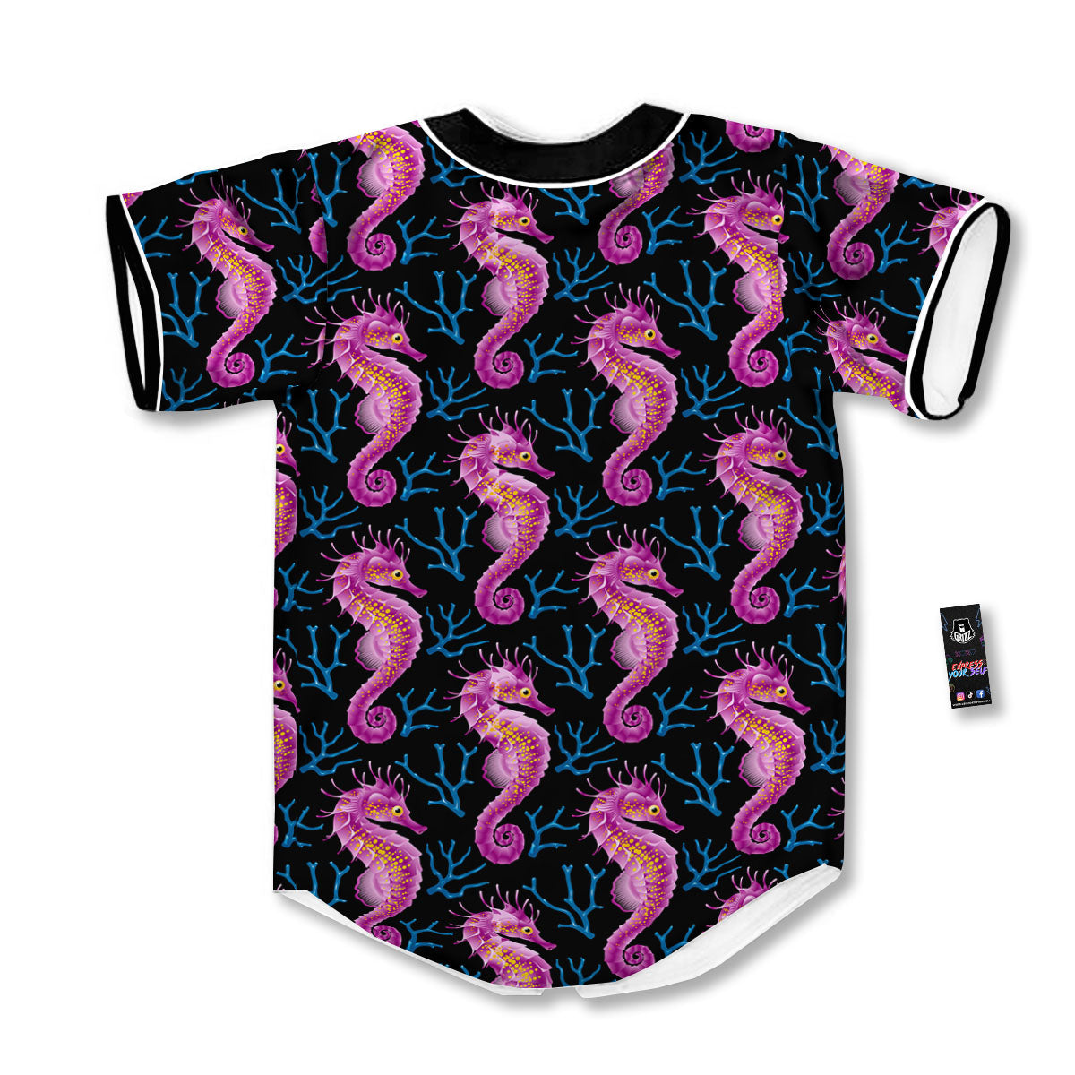 Seahorse Purple Print Pattern Baseball Jersey-grizzshop