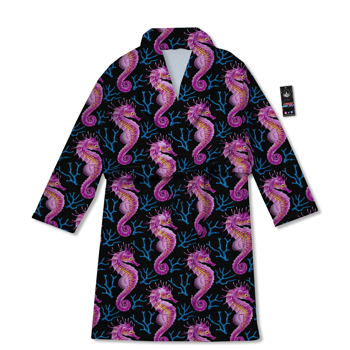 Seahorse Purple Print Pattern Bathrobe-grizzshop