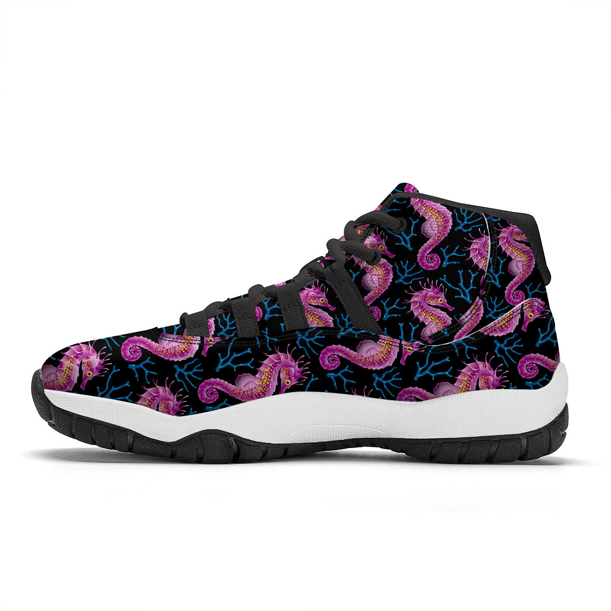 Seahorse Purple Print Pattern Black Bball Shoes-grizzshop
