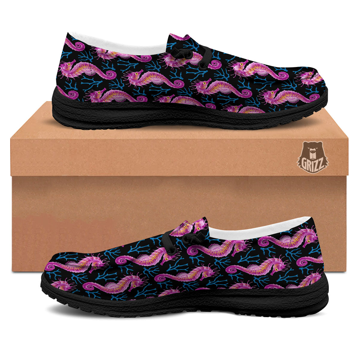 Seahorse Purple Print Pattern Black Loafers-grizzshop