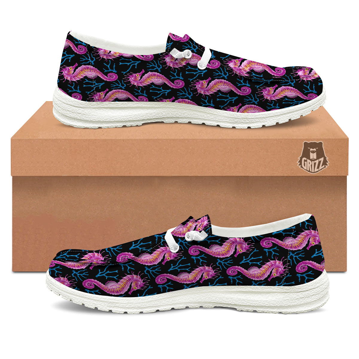 Seahorse Purple Print Pattern Black Loafers-grizzshop