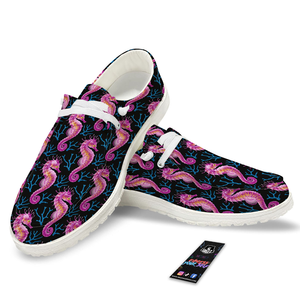 Seahorse Purple Print Pattern Black Loafers-grizzshop