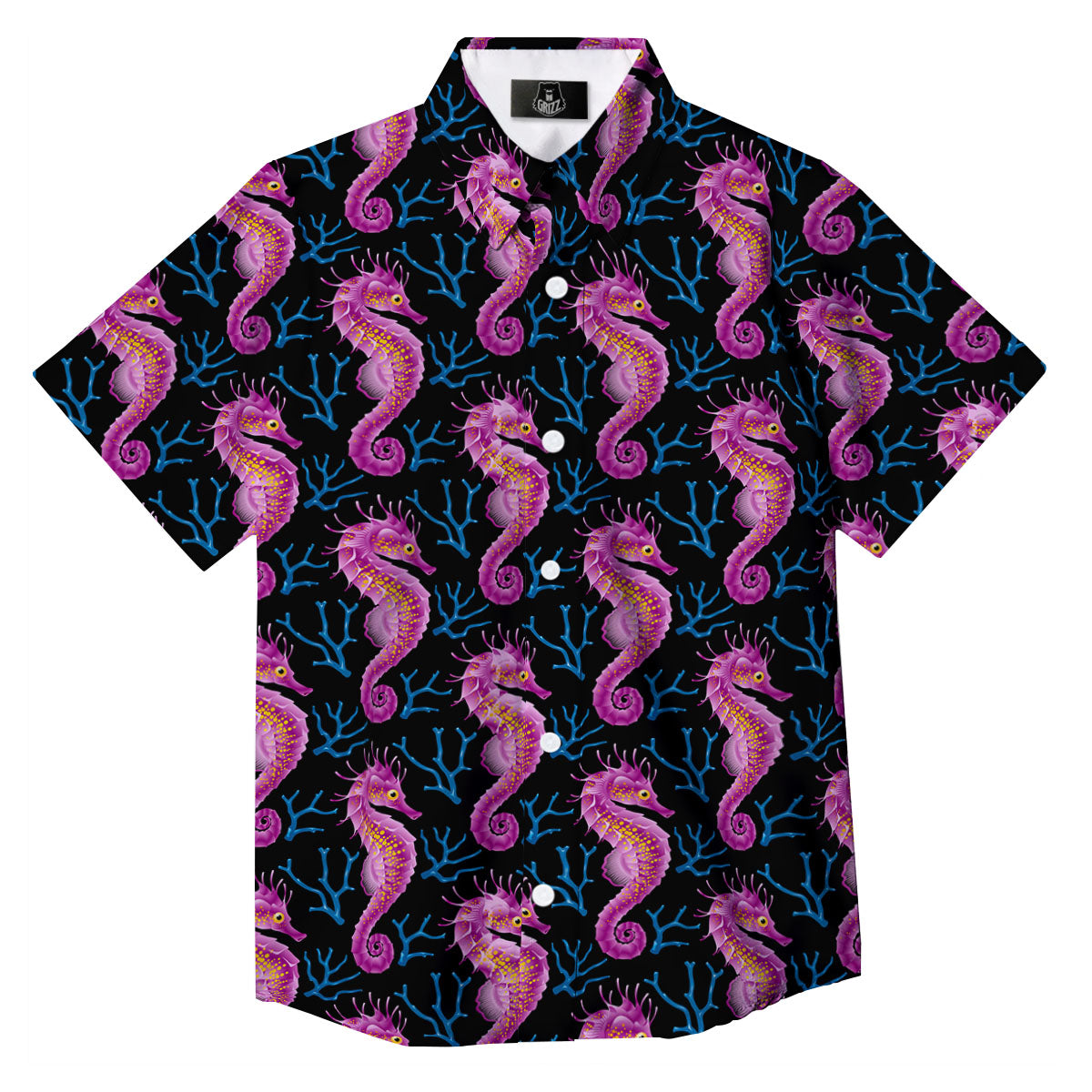 Seahorse Purple Print Pattern Button Up Shirt-grizzshop