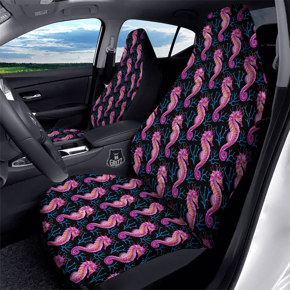 Seahorse Purple Print Pattern Car Seat Covers-grizzshop