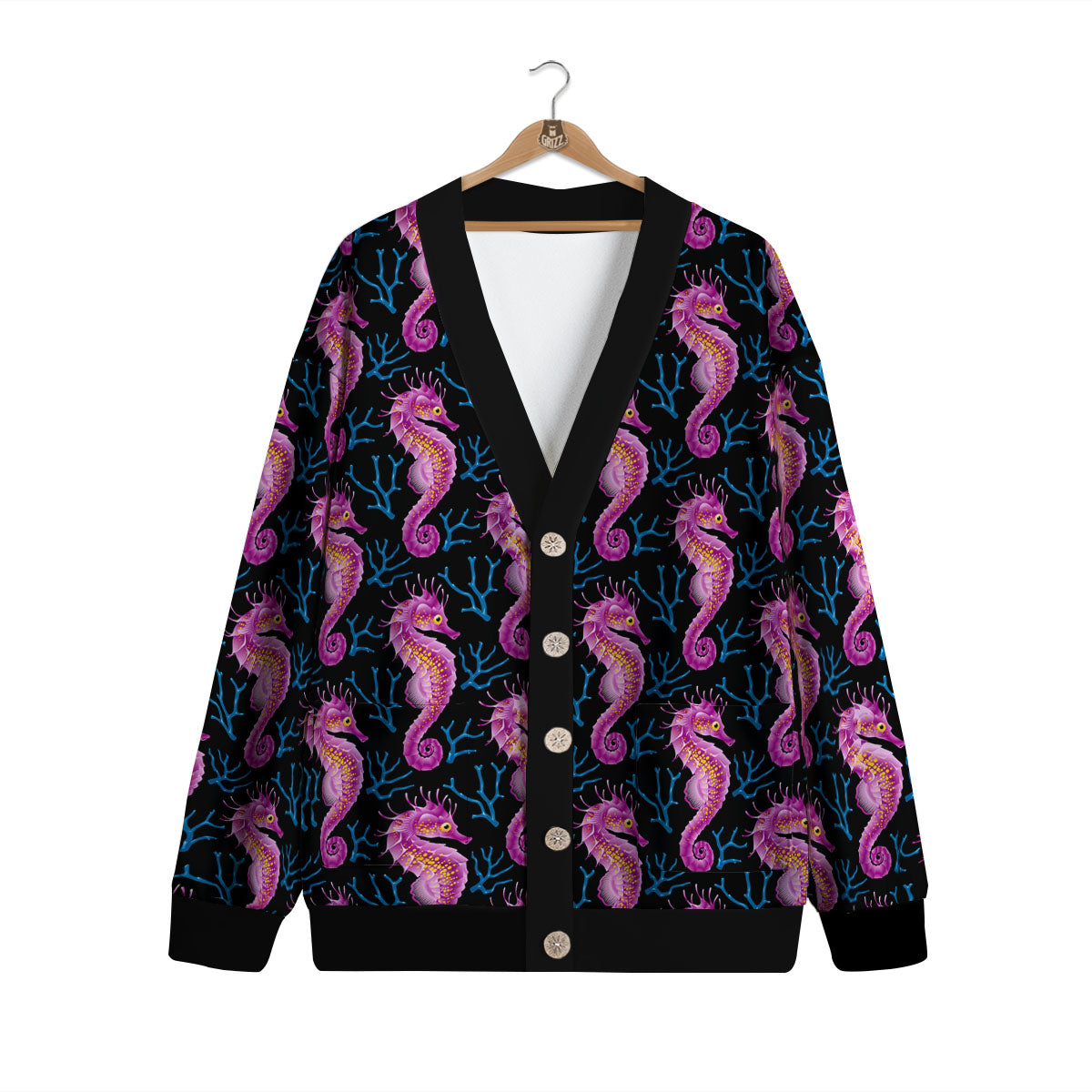 Seahorse Purple Print Pattern Cardigan-grizzshop