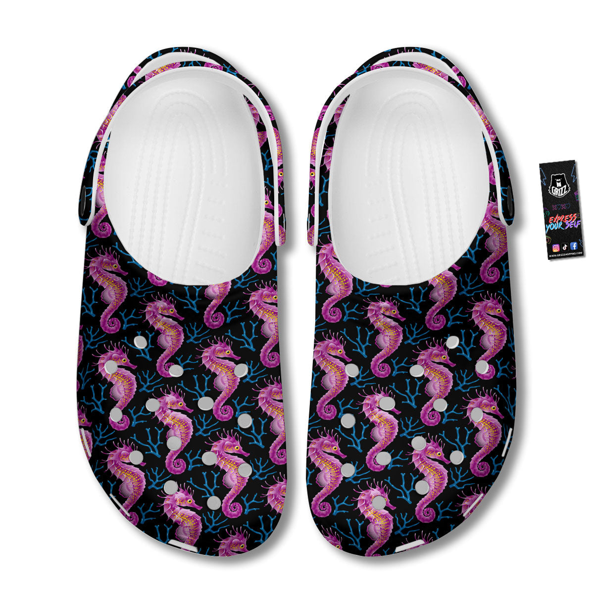 Seahorse Purple Print Pattern Clog-grizzshop