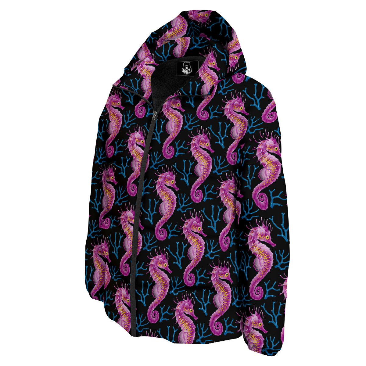 Seahorse Purple Print Pattern Down Jacket-grizzshop