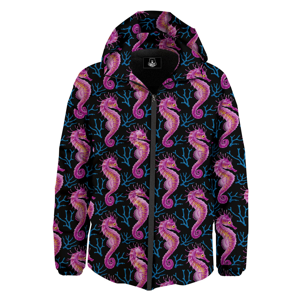 Seahorse Purple Print Pattern Down Jacket-grizzshop