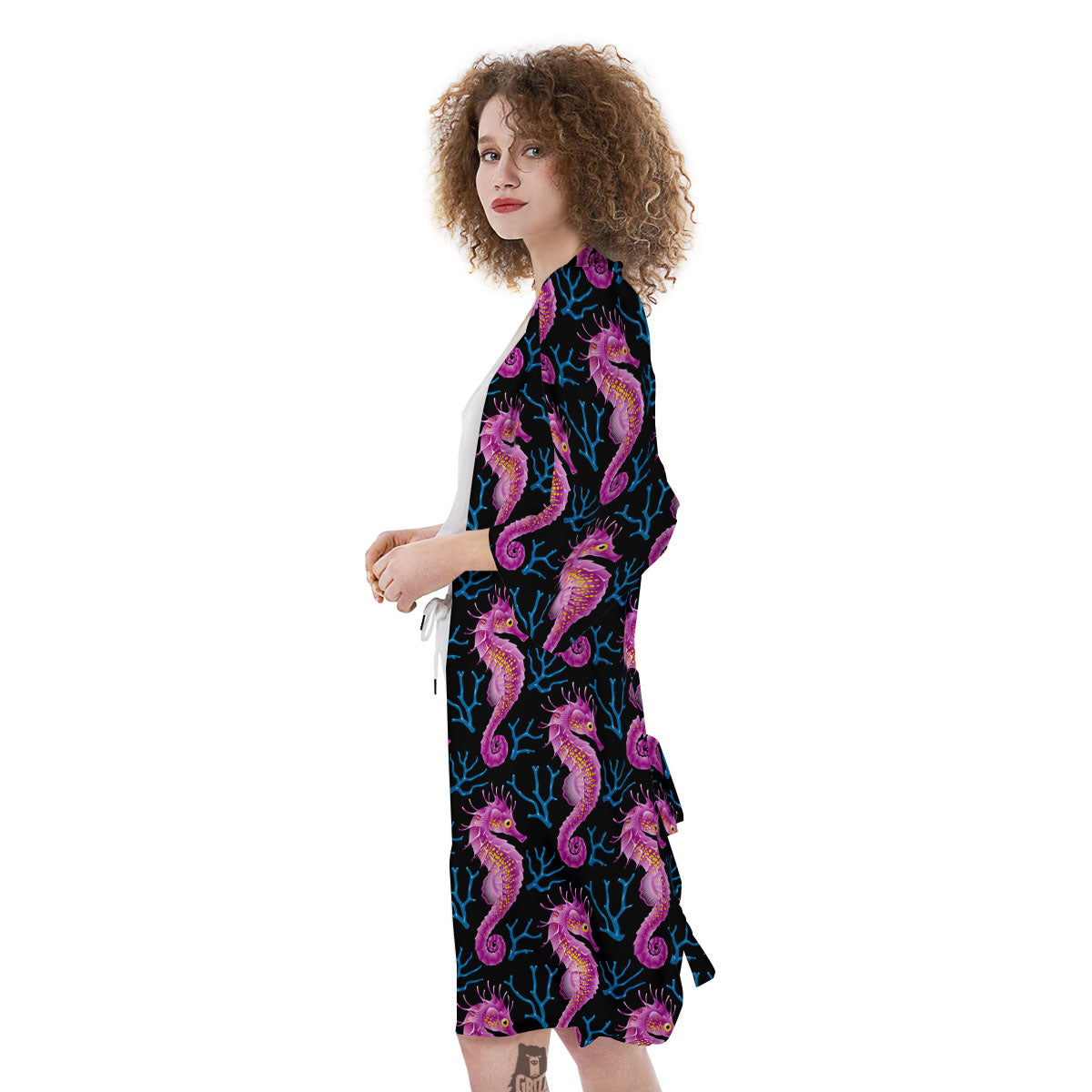 Seahorse Purple Print Pattern Kimono-grizzshop