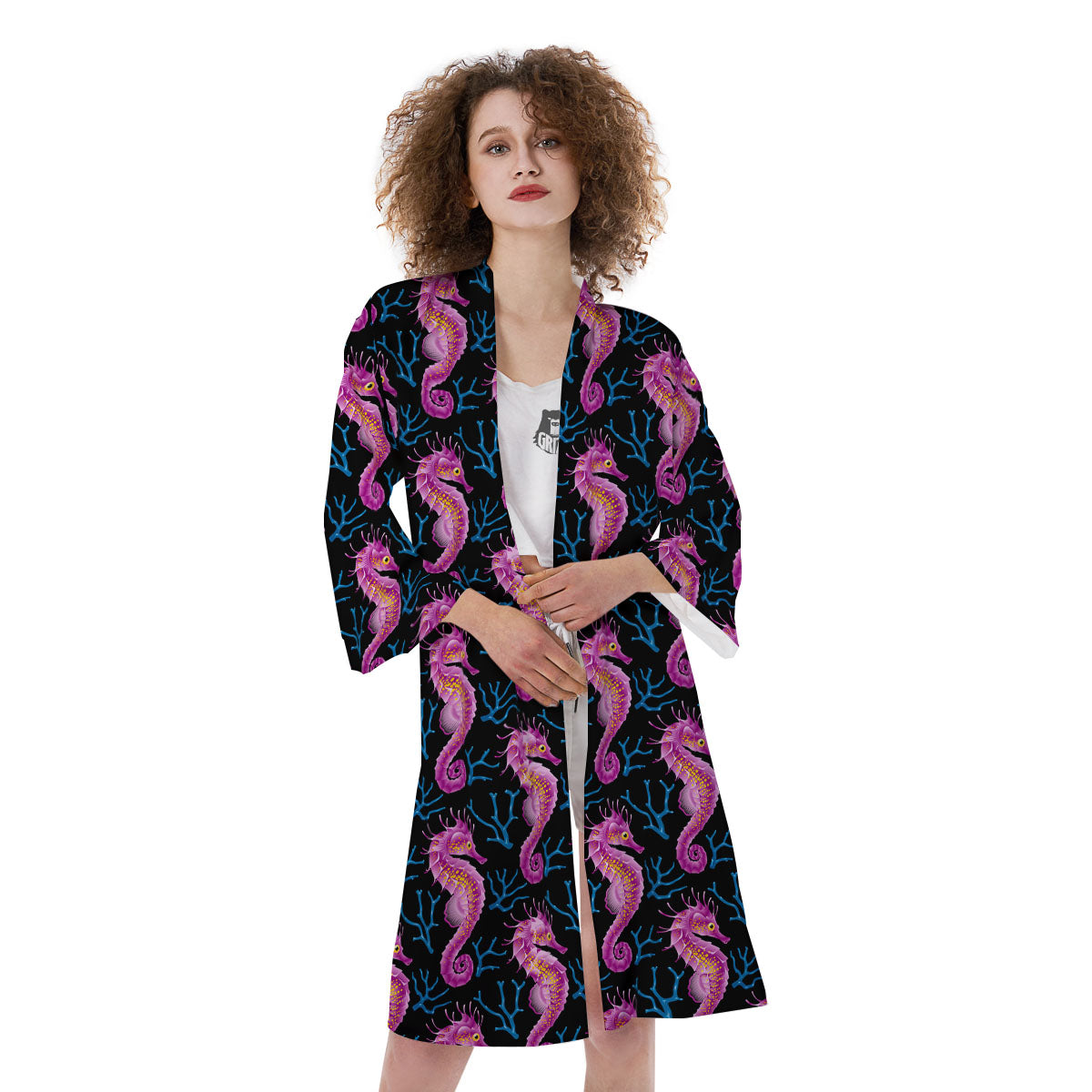 Seahorse Purple Print Pattern Kimono-grizzshop